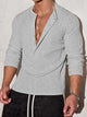 Alohadaddy® Casual Men's Fitness Elastic Vertical Stripe Long Sleeve V-Neck Polo