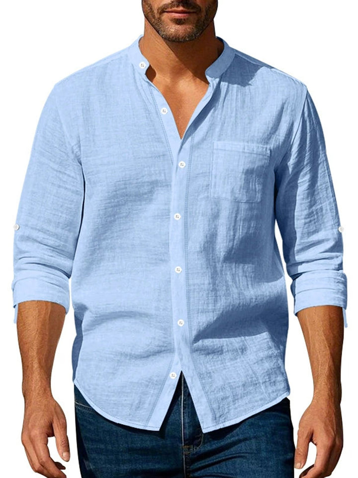 Alohadaddy® Linen Shirt Long Sleeve Stand Collar Breathable Casual Men&
