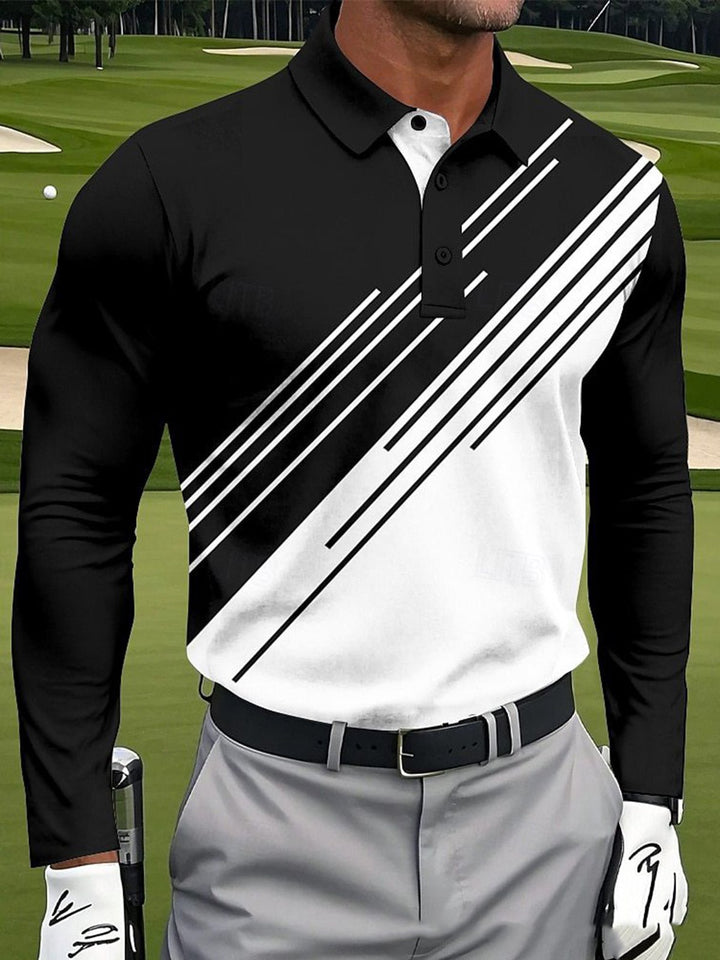 Alohadaddy® Casual Business Golf Long Sleeve Polo Shirt Printed Quick-Drying Breathable Lapel Polo Big &amp; Tall