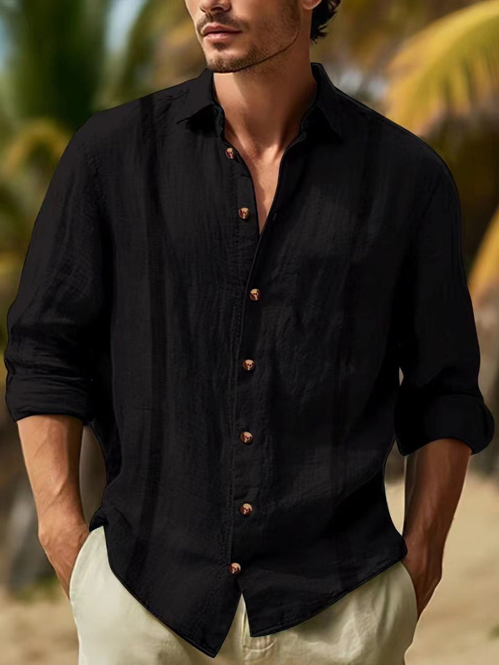 Alohadaddy® Casual Striped Cotton and Linen Moisture Wicking Versatile Chest Pocket Men&