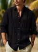 Alohadaddy® Casual Striped Cotton and Linen Moisture Wicking Versatile Chest Pocket Men's Long Sleeve Shirt Big & Tall