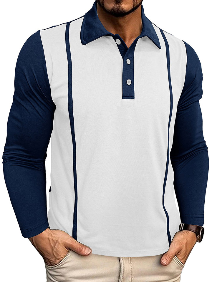 Alohadaddy® casual contrast lapel long-sleeved button-down Polo shirt for men