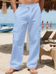 Alohadaddy® Autumn and Winter Linen Men's Pants Straight Breathable Daily Drawstring Multi-Pocket Straight Pants