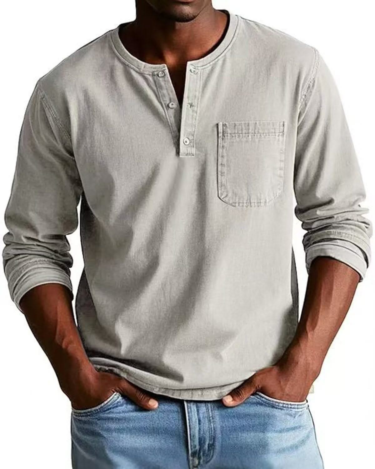 Alohadaddy® Men's Autumn and Winter Round Neck Long Sleeve Shirt Breathable Pullover Casual Long Sleeve Polo