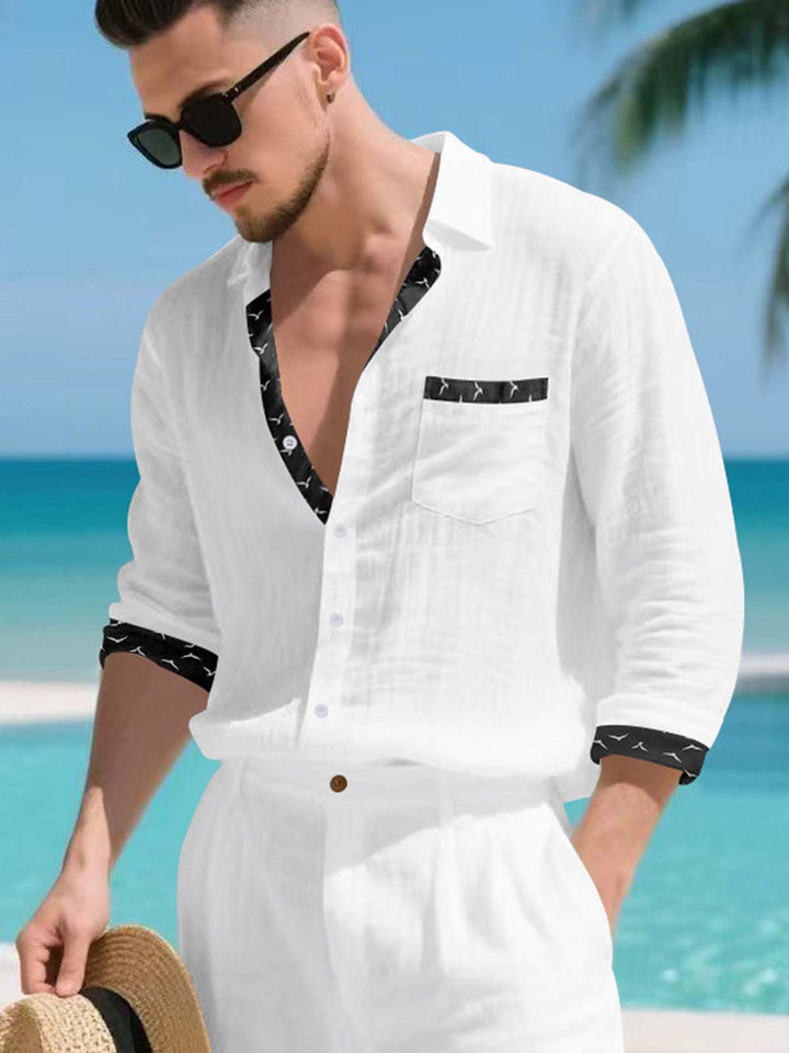 Alohadaddy® Linen Platform Lapel Long Sleeve Cardigan Shirt Vacation Casual Men&