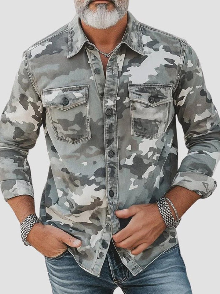 Alohadaddy® Casual Printed Lapel Long Sleeve Loose Multi-Pocket Casual Men&