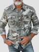 Alohadaddy® Casual Printed Lapel Long Sleeve Loose Multi-Pocket Casual Men's Work Shirt Big & Tall