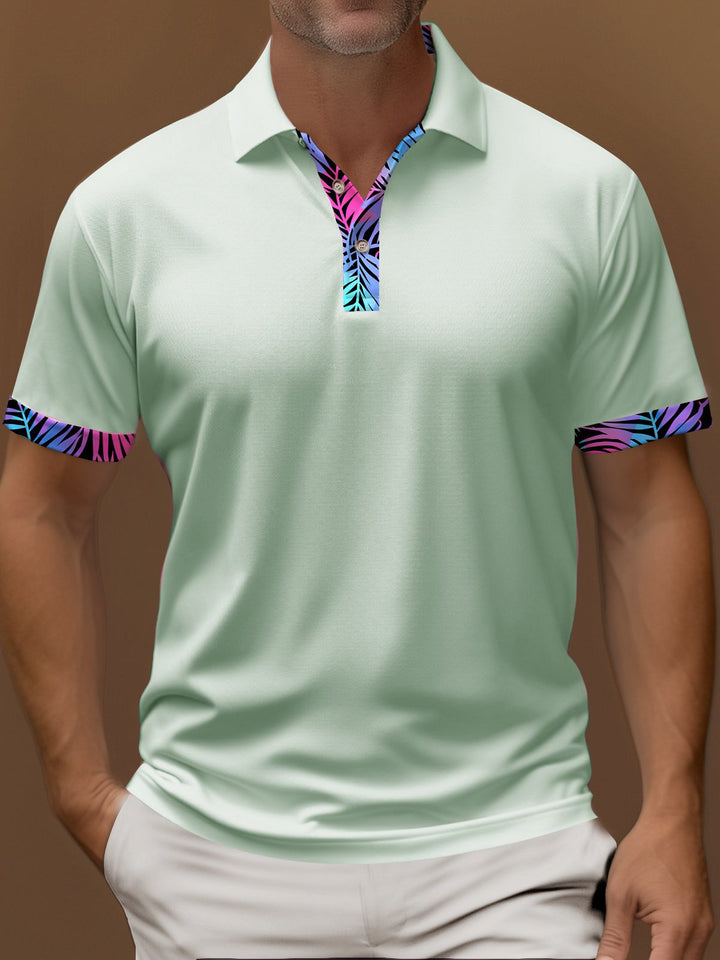 Alohadaddy® Contrast Color Business Casual Print Art Summer Short Sleeve Stretch Men&