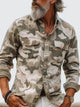 Alohadaddy® Casual Printed Lapel Long Sleeve Loose Multi-Pocket Casual Men's Work Shirt Big & Tall