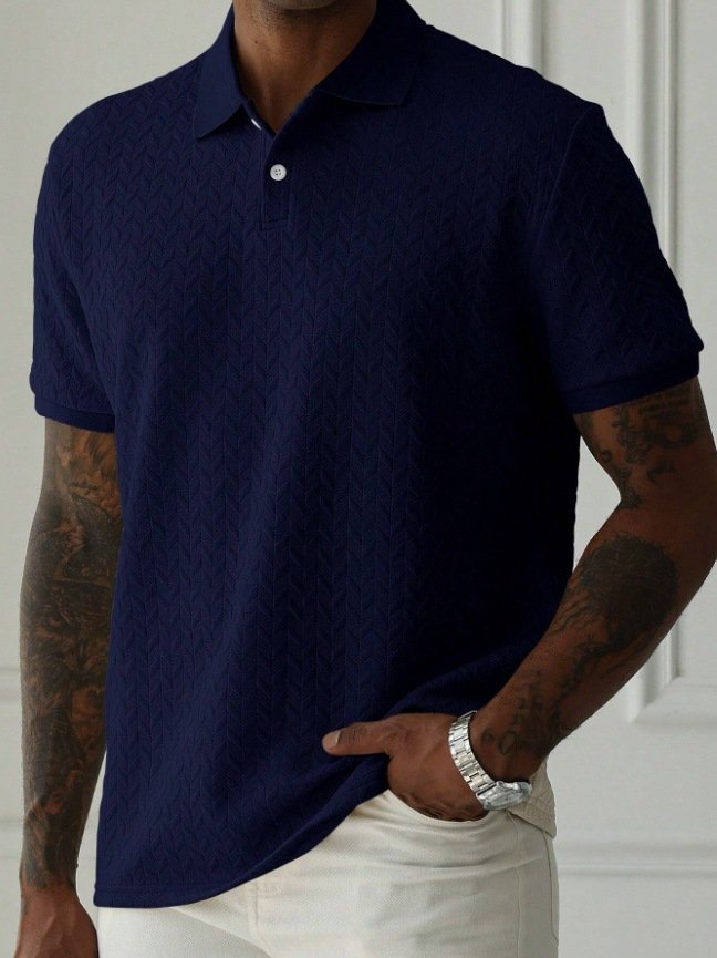 Alohadaddy® Casual Solid Lapel Button Front Short Sleeve Simple Polo Shirt