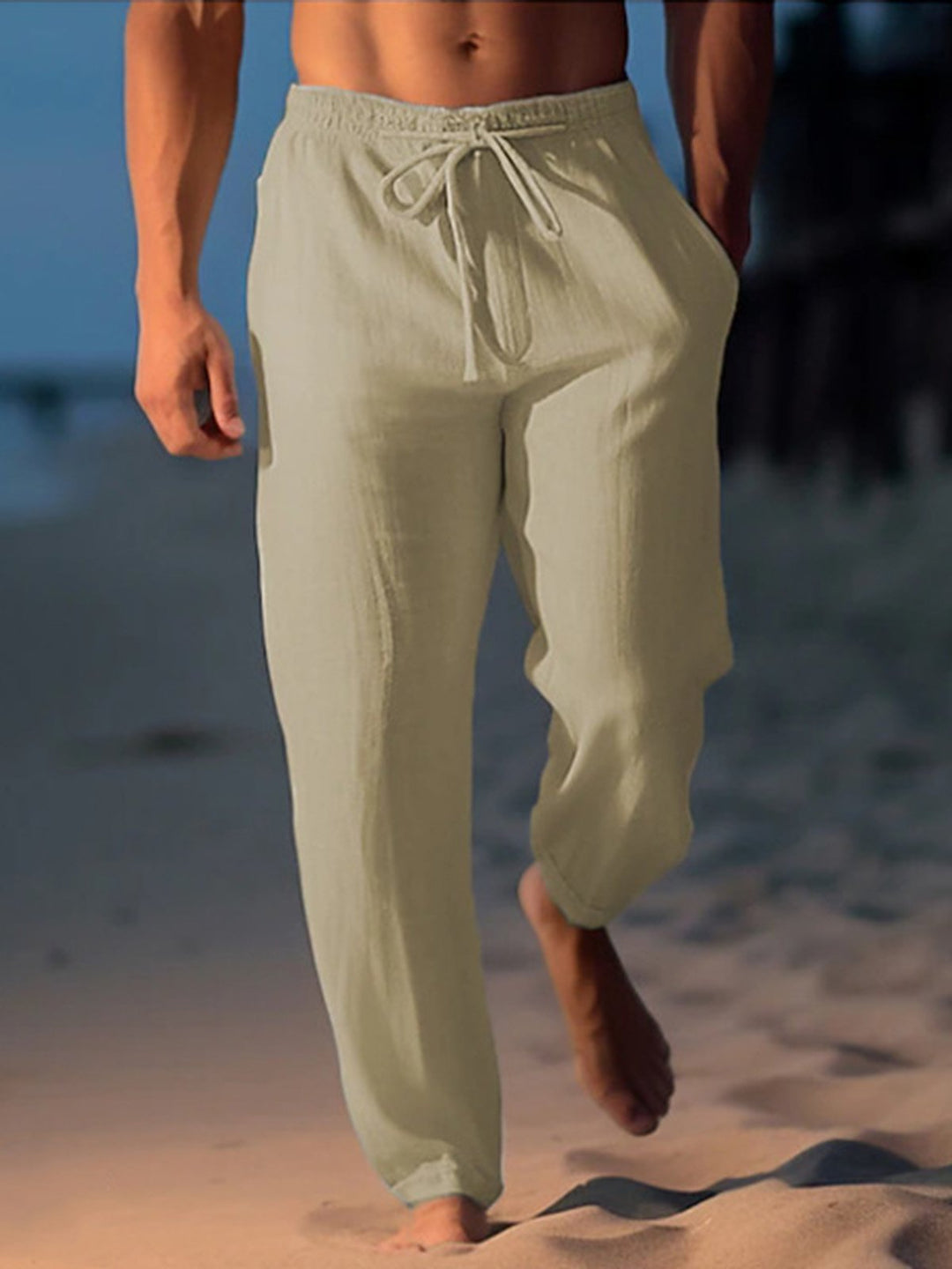 Alohadaddy® Linen Trousers Summer Trousers Beach Trousers Drawstring Stretch Straight Breathable Trousers