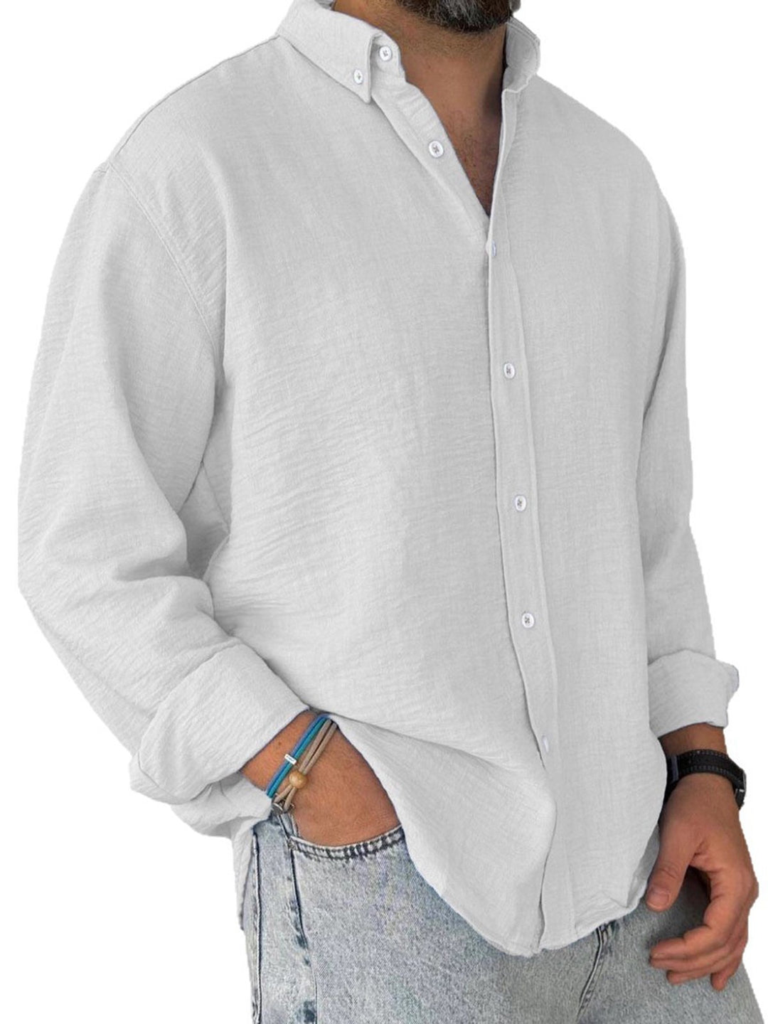Alohadaddy® Casual Solid Color All-Match Washed Cotton Button-Down Long Sleeve Shirt Big &amp; Tall