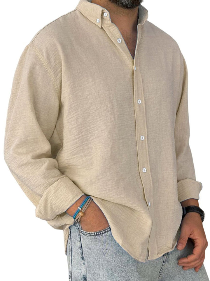 Alohadaddy® Casual Solid Color All-Match Washed Cotton Button-Down Long Sleeve Shirt Big &amp; Tall