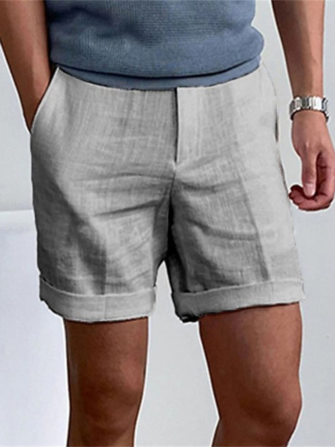 Alohadaddy® Casual Basics Linen Solid Color Slant Pockets Moisture-wicking and Breathable Daily Shorts