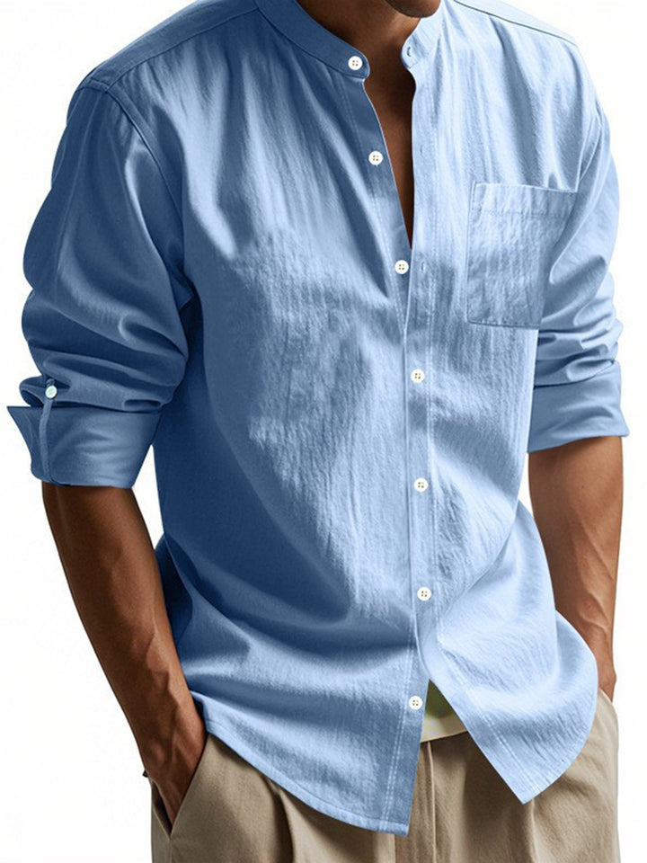 Alohadaddy® Linen Shirt Long Sleeve Stand Collar Breathable Casual Men&