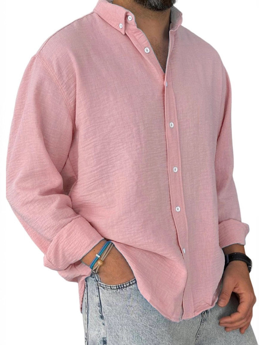 Alohadaddy® Casual Solid Color All-Match Washed Cotton Button-Down Long Sleeve Shirt Big &amp; Tall