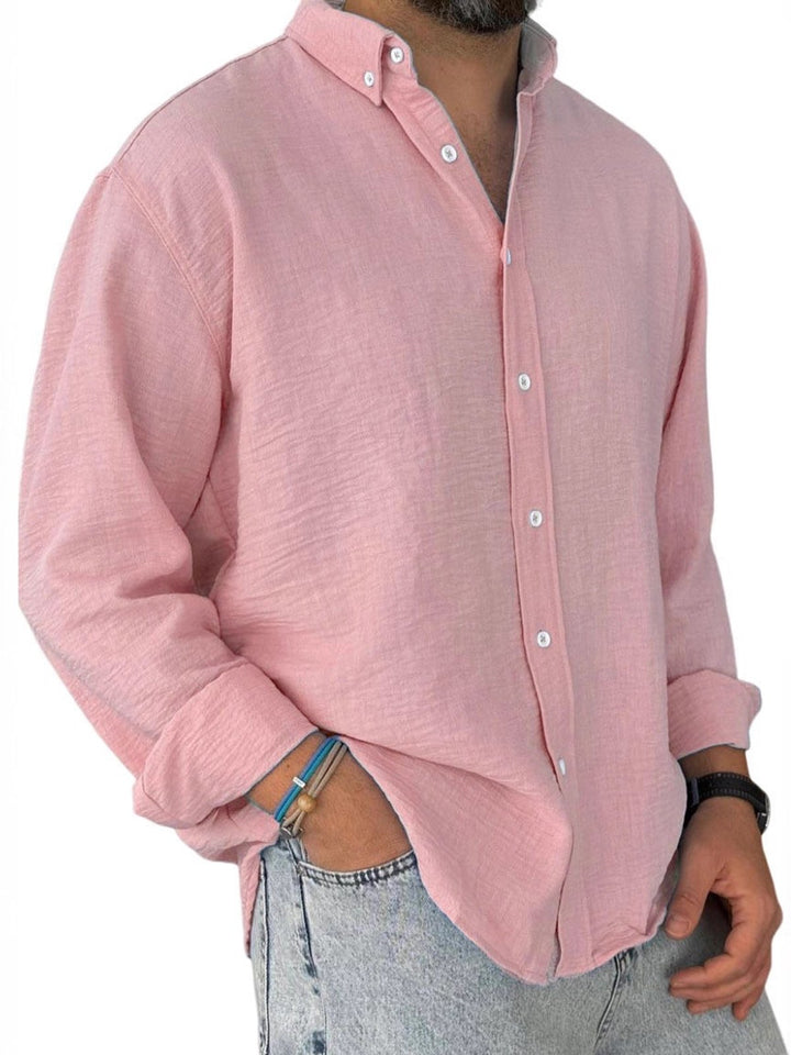 Alohadaddy® Casual Solid Color All-Match Washed Cotton Button-Down Long Sleeve Shirt Big &amp; Tall