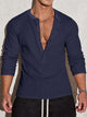 Alohadaddy® Casual Men's Fitness Elastic Vertical Stripe Long Sleeve V-Neck Polo