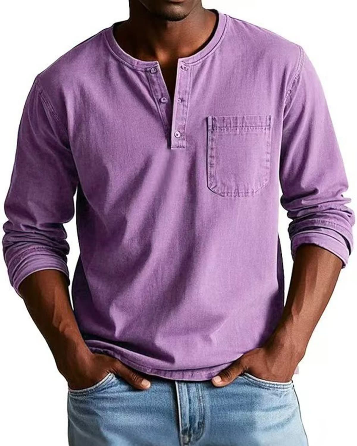 Alohadaddy® Men's Autumn and Winter Round Neck Long Sleeve Shirt Breathable Pullover Casual Long Sleeve Polo