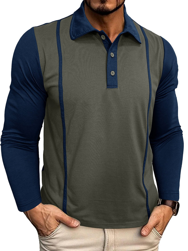Alohadaddy® casual contrast lapel long-sleeved button-down Polo shirt for men