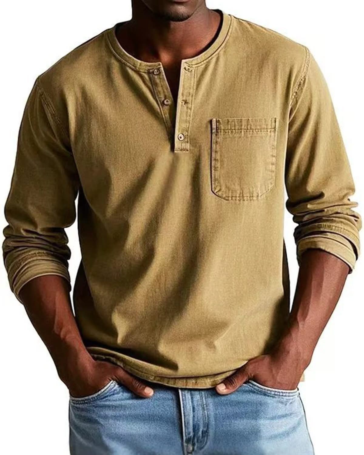 Alohadaddy® Men's Autumn and Winter Round Neck Long Sleeve Shirt Breathable Pullover Casual Long Sleeve Polo