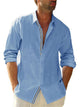 Alohadaddy® Men's Loose Color-blocked Shirt Long Sleeve Shirt Casual Imitation Linen