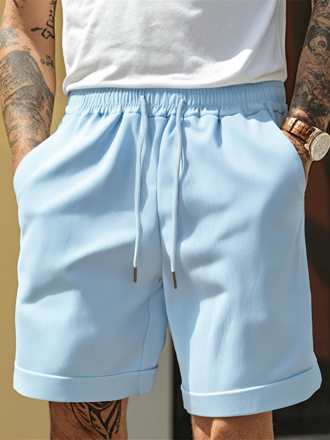 Alohadaddy® Shorts High Street Pleated Lounge Pants Straight Leg Plain Comfort Breathable Shorts