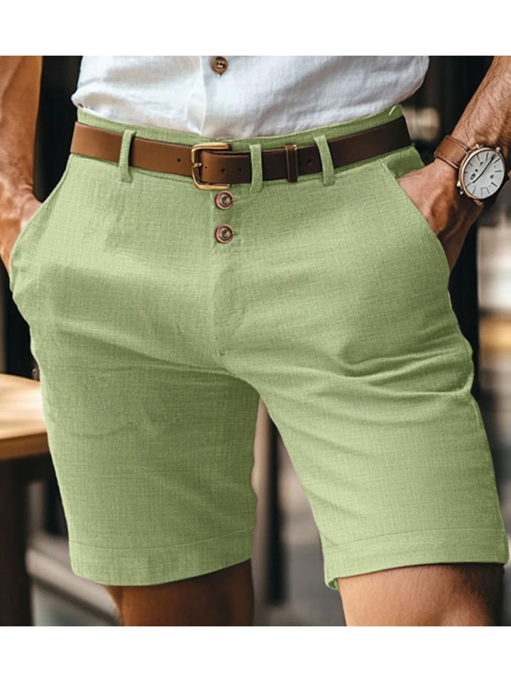 Alohadaddy® Hawaiian Linen Summer Solid Color Button Casual Daily Breathable Straight Shorts