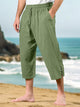 Alohadaddy® Drawstring Waist Multi-Pocket Cotton Linen Capri Beach Pants