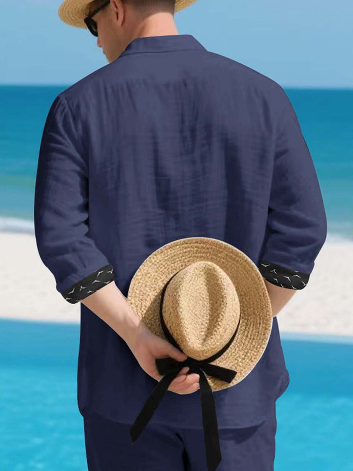 Alohadaddy® Linen Platform Lapel Long Sleeve Cardigan Shirt Vacation Casual Men&