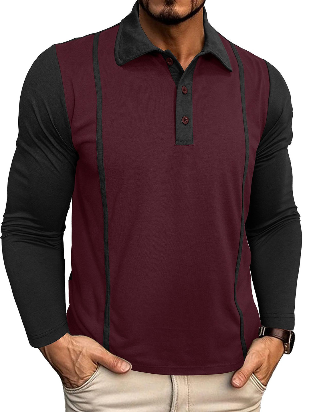 Alohadaddy® casual contrast lapel long-sleeved button-down Polo shirt for men
