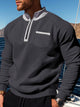 Alohadaddy® Men's Stand Collar Half Zipper Colorblock Pocket Plus Fleece Loose Men's Sweatshirt Polo