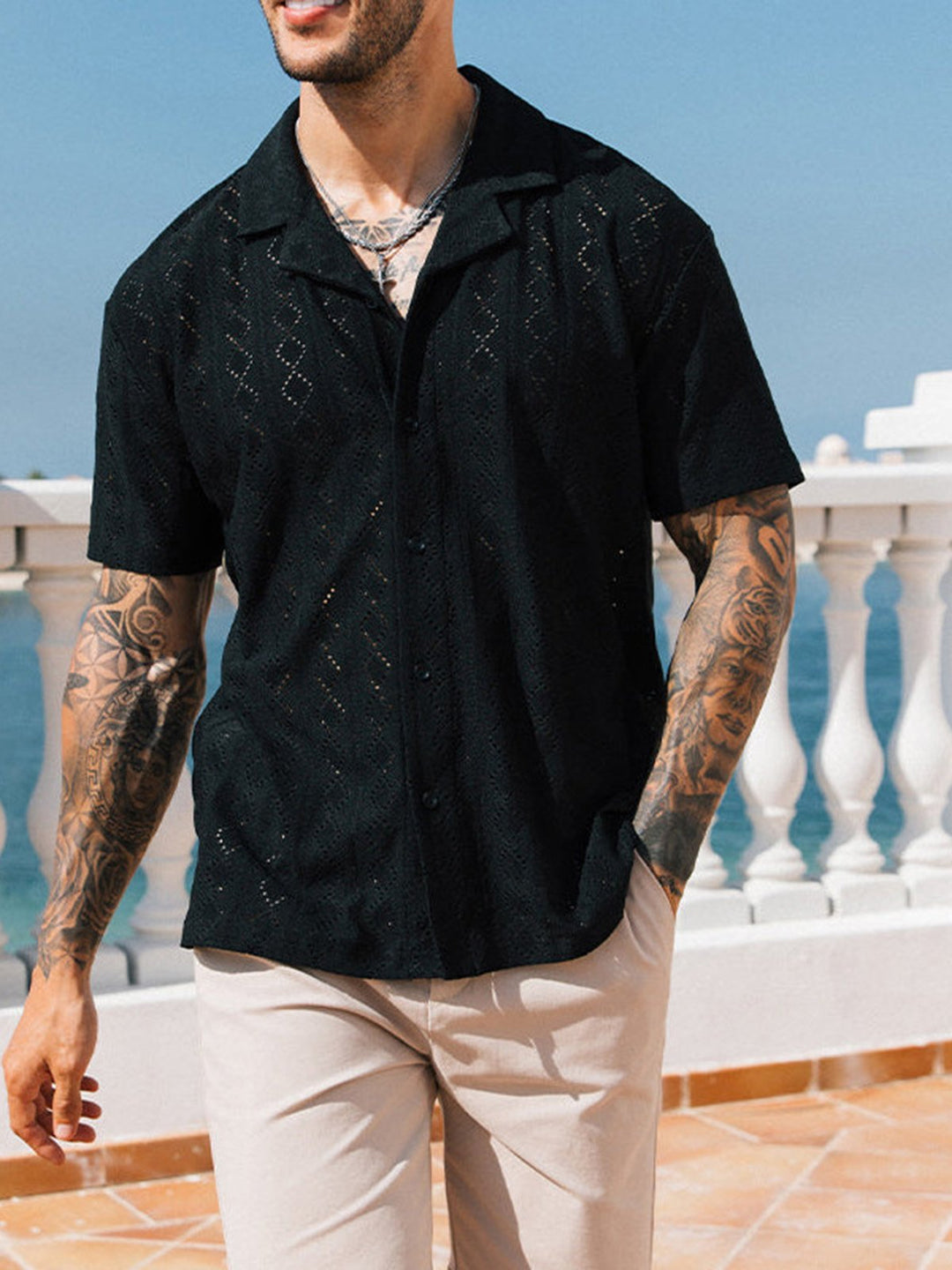 Alohadaddy® Cutout Cuban Collar Loose Comfort Short Sleeve Large Size Hawaiian Shirt