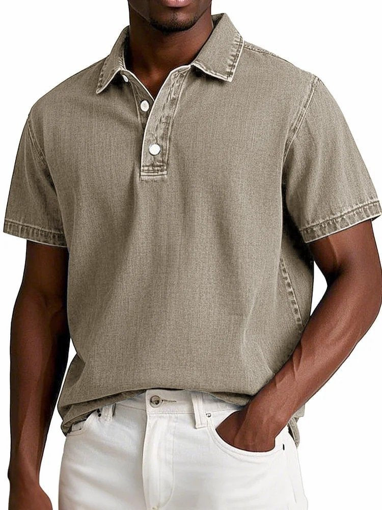Alohadaddy® Casual Fashion Solid Color Retro Short Sleeve Lapel Polo Shirt