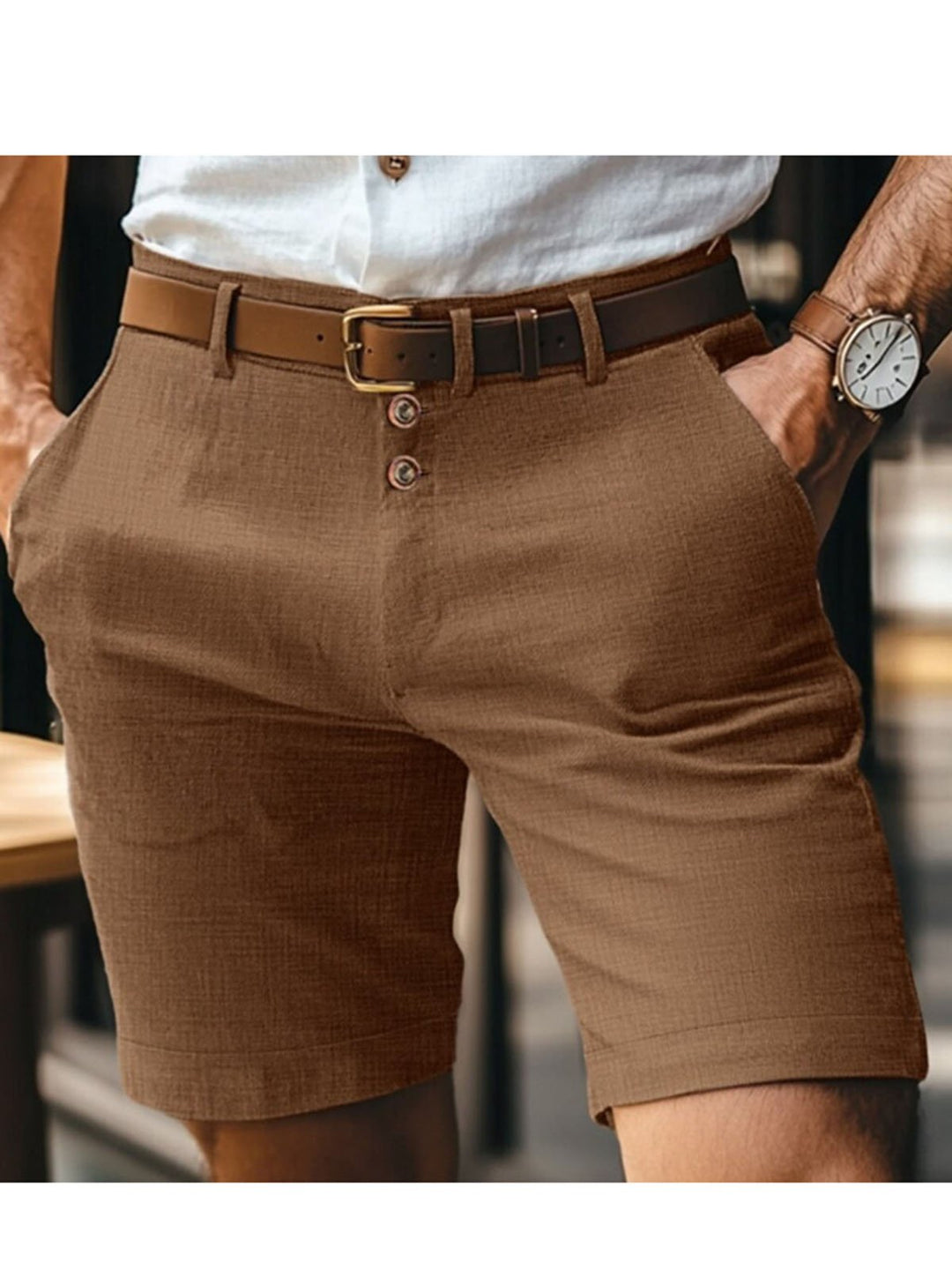 Alohadaddy® Hawaiian Linen Summer Solid Color Button Casual Daily Breathable Straight Shorts