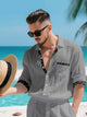 Alohadaddy® Linen Platform Lapel Long Sleeve Cardigan Shirt Vacation Casual Men's Loose Top