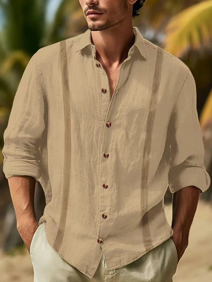 Alohadaddy® Casual Striped Cotton and Linen Moisture Wicking Versatile Chest Pocket Men&