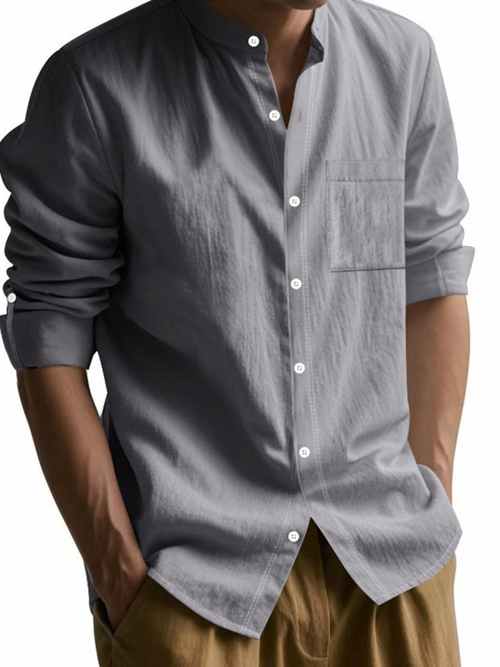 Alohadaddy® Linen Shirt Long Sleeve Stand Collar Breathable Casual Men&
