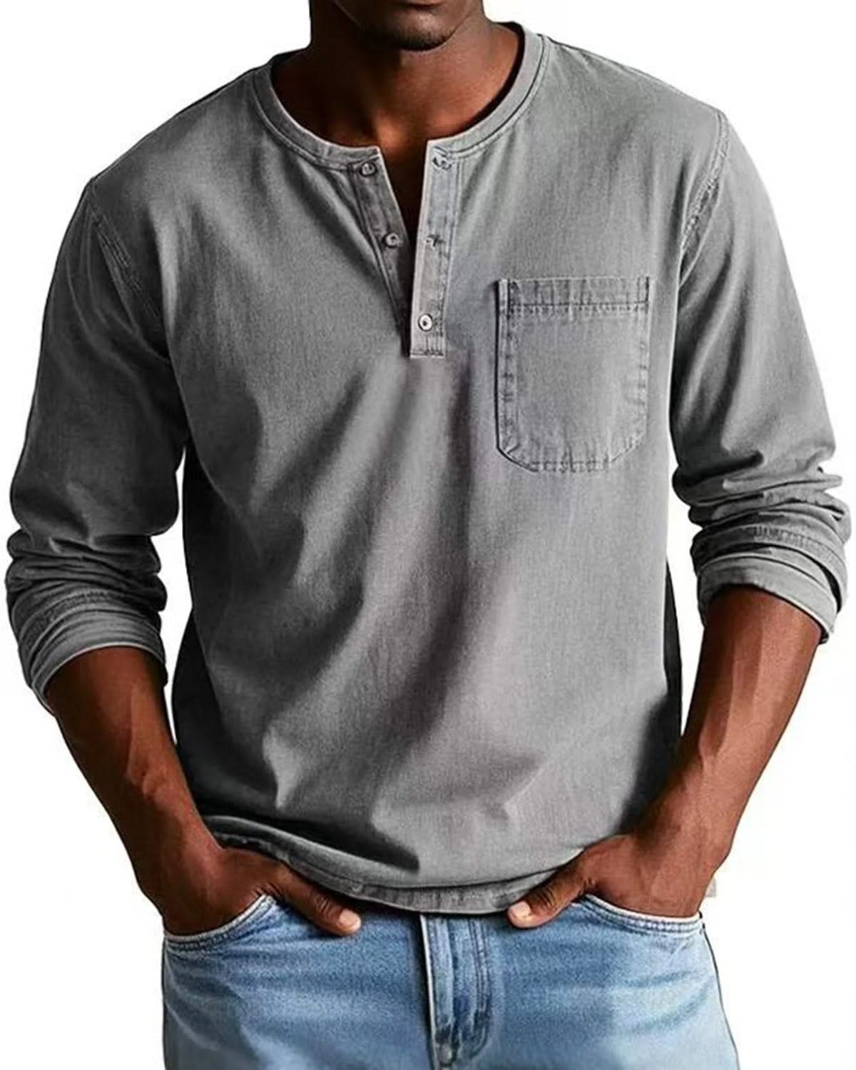 Alohadaddy® Men's Autumn and Winter Round Neck Long Sleeve Shirt Breathable Pullover Casual Long Sleeve Polo