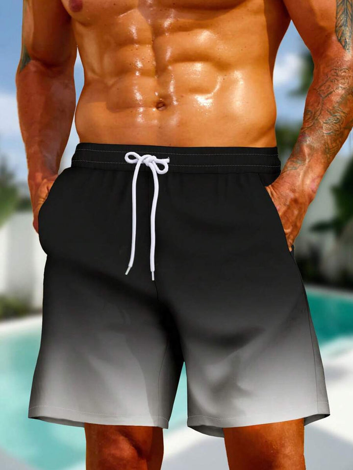 Alohadaddy® Fashion Loose Drawstring Beach Sports Shorts Black and White Gradient Big &amp; Tall