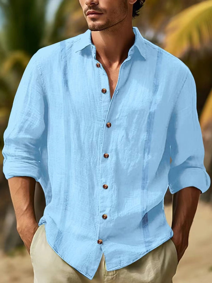 Alohadaddy® Casual Striped Cotton and Linen Moisture Wicking Versatile Chest Pocket Men&