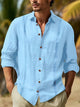 Alohadaddy® Casual Striped Cotton and Linen Moisture Wicking Versatile Chest Pocket Men's Long Sleeve Shirt Big & Tall