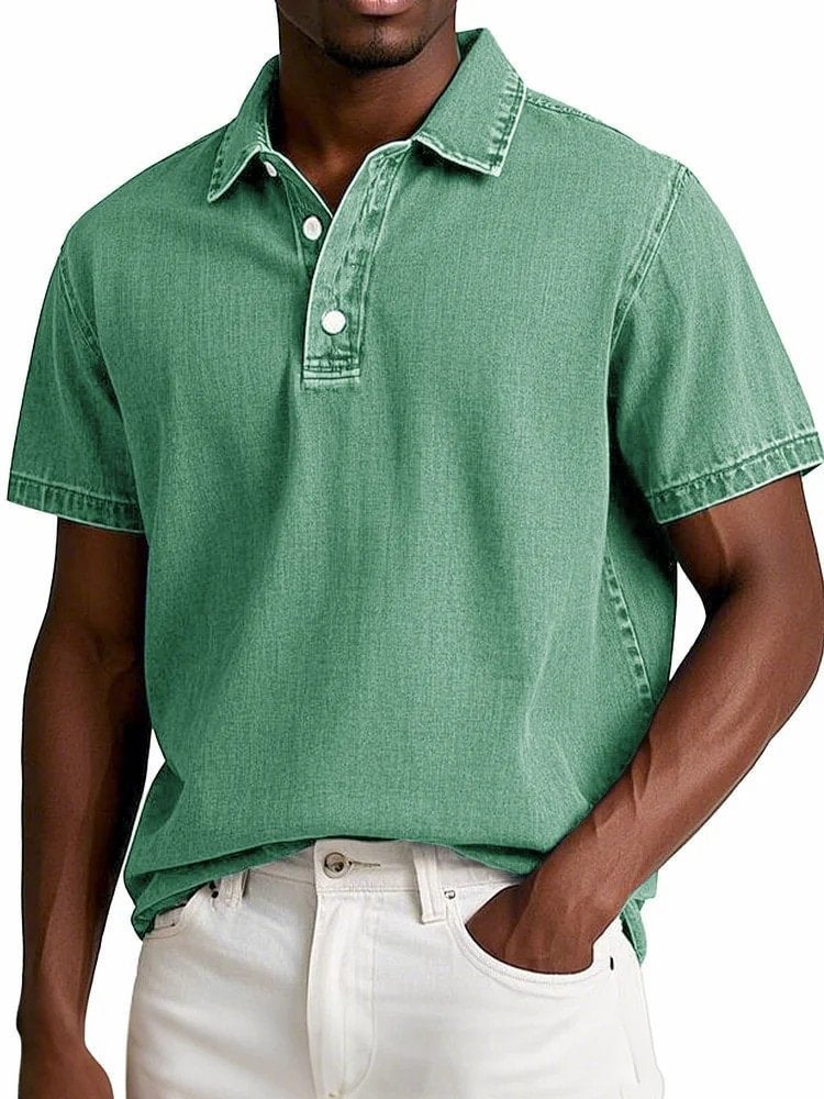Alohadaddy® Casual Fashion Solid Color Retro Short Sleeve Lapel Polo Shirt