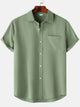 Alohadaddy® Casual Summer Lapel Solid Color Short Sleeve Button-Down Men's Basic Shirt