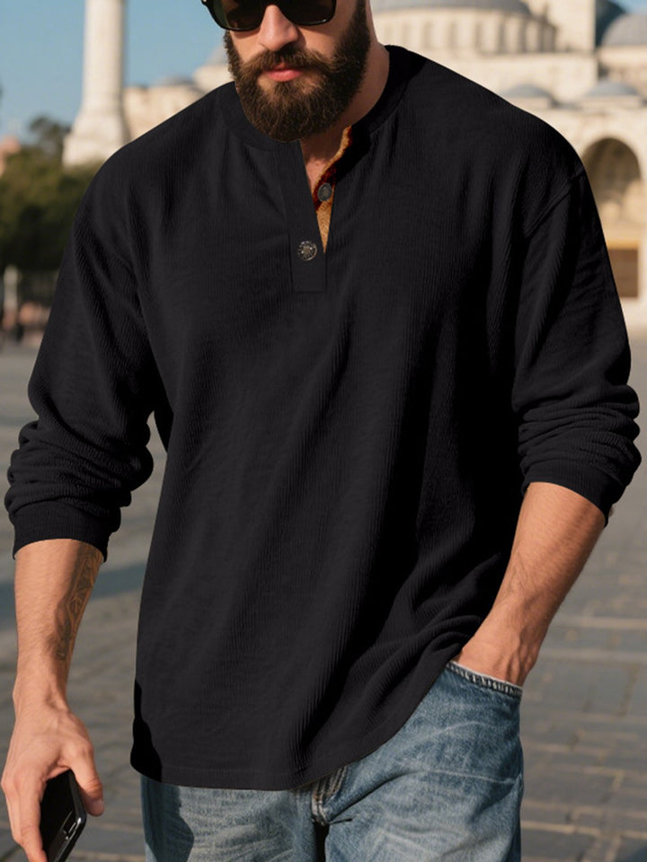 Alohadaddy® Corduroy Long Sleeve T-Shirt Simple Loose Casual Henley Men&