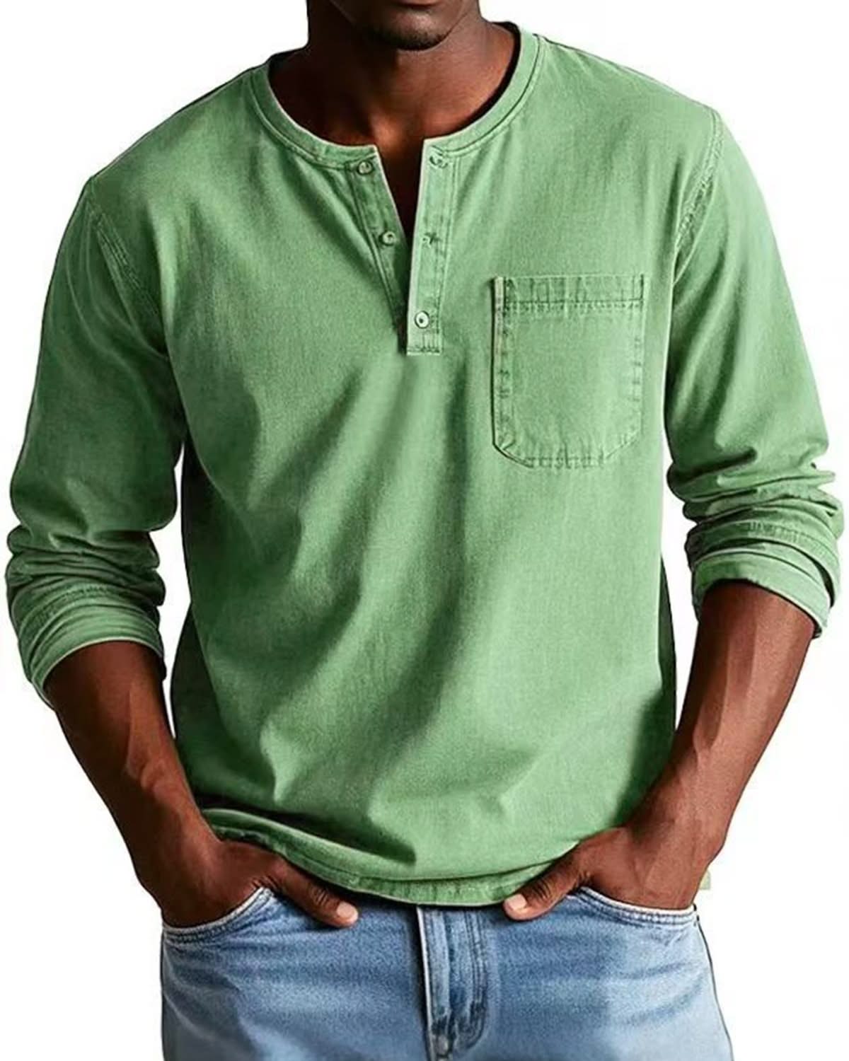 Alohadaddy® Men's Autumn and Winter Round Neck Long Sleeve Shirt Breathable Pullover Casual Long Sleeve Polo