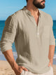 Alohadaddy® Linen Long Sleeve Men's T-Shirt Hawaiian Large Size Loose Henry V-Neck Autumn and Winter Bottoming Shirt Men