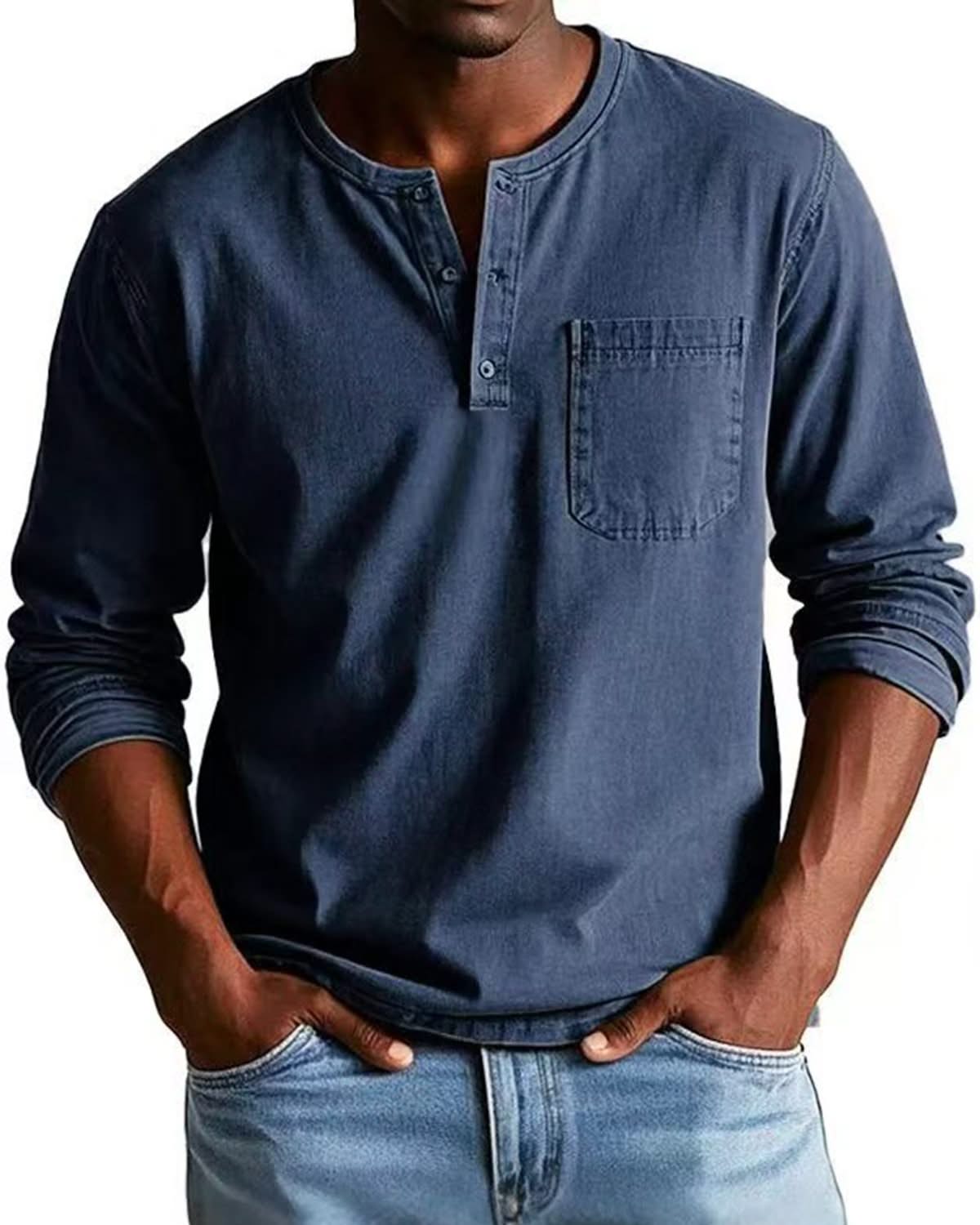 Alohadaddy® Men's Autumn and Winter Round Neck Long Sleeve Shirt Breathable Pullover Casual Long Sleeve Polo