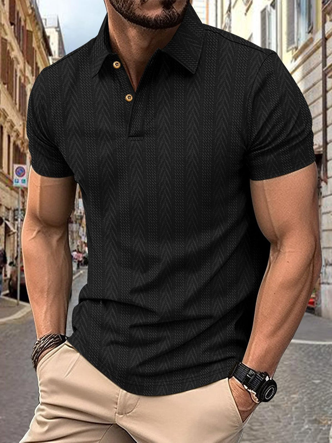 Alohadaddy® Solid Color Casual Henley Neck Short Sleeve Top Button-Down Polo Shirt