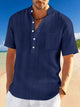 Alohadaddy® Basic Versatile Stand Collar Short Sleeve Shirt Loose Casual Holiday Henry Shirt Men